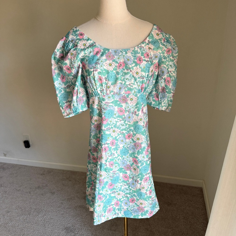Tuckernuck Hyacinth House Sallie‎ Floral Puff Sleeve Mini Dress Blue Medium